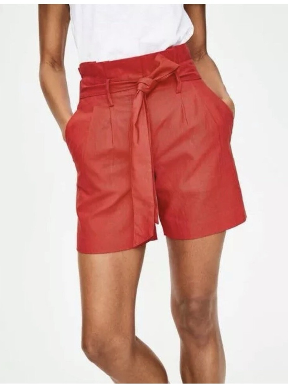 Boden Linen High-Waist Red Paperbag Tie Shorts 6
